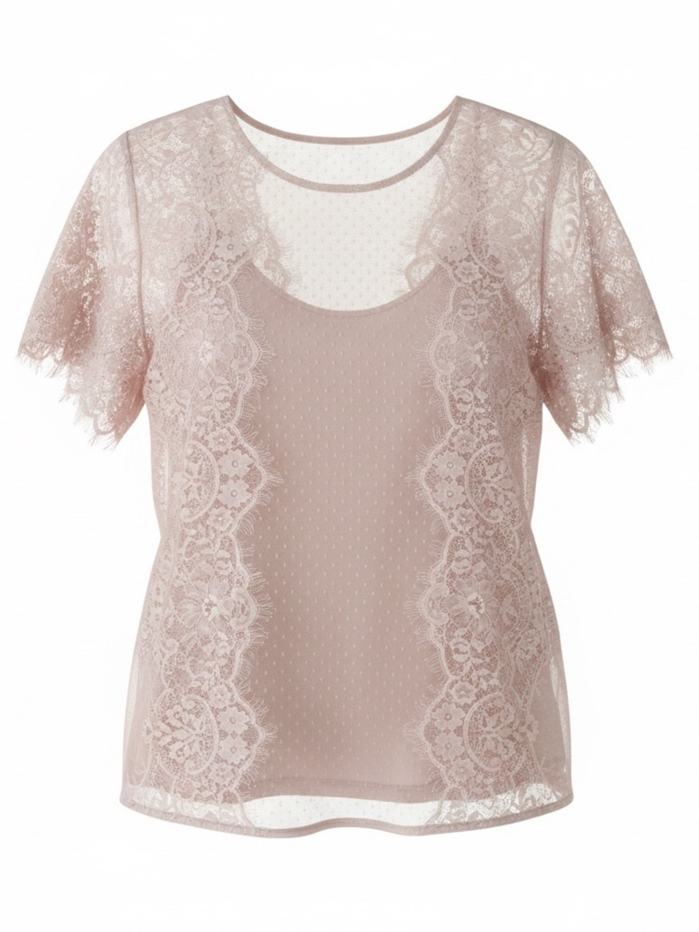 Worthington Lace Overlay Scoop-Neck Top - Dusty Rose